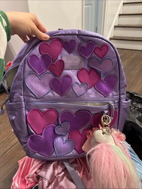 STATE Kids Lavender Backpack with Pink and Magenta Heart Patches